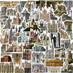 50Pcs Vintage Medieval Castle Stickers Phone Case Skateboard Motorcycle Sticker Retro European Style Architecture Decals (Online Order Only)