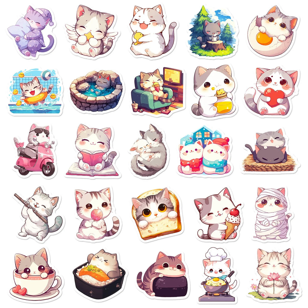 10/30/50PCS Cute Animal Cartoon Stickers Kawaii Cat Graffiti Sticker DIY Laptop Phone Guitar Bike Skateboard Decals Kids Toy (ONLINE ORDER ONLY)