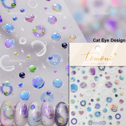 Colorful Starry Light Starburst Love Heart Halo Dyeing Soft Reliefs Self Adhesive Nail Art Decoration Stickers Manicure Decals (ONLINE ORDER ONLY)
