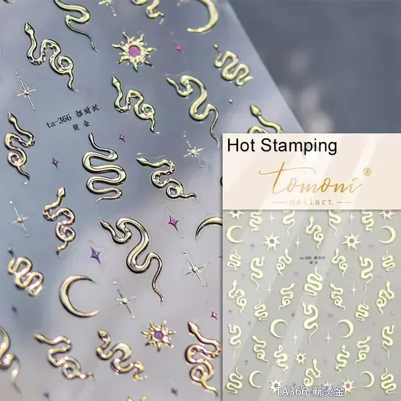Dark Sword Coiled Snake Cross Butterfly Wing Starburst Starlight Gothic Reptile Animals Nail Art Sticker Festival Manicure Decal (ONLINE ORDER ONLY)