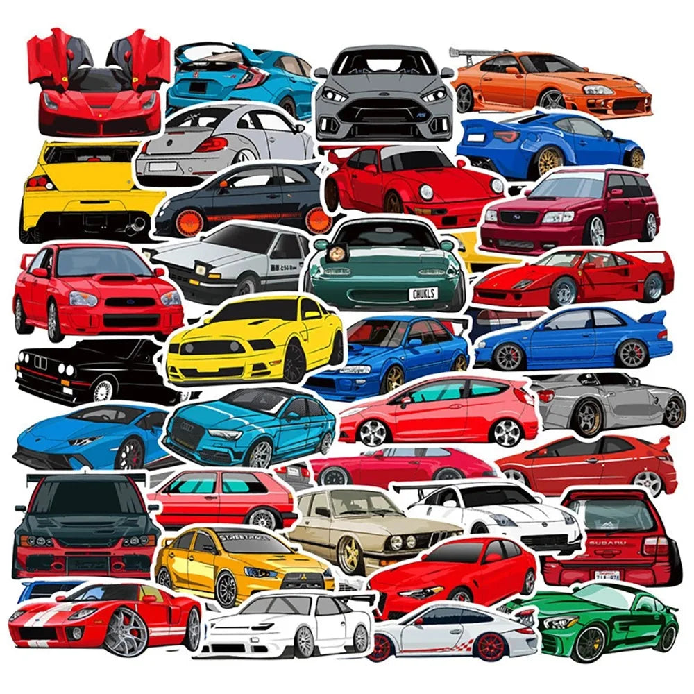 Retrofit Racing Car Graffiti Stickers: 10/30/50/100PCS Waterproof for Car, Motorcycle, Luggage, Guitar, Fridge, Laptop (Online Order Only)