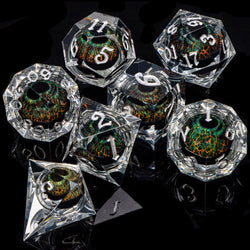 7 Piece Handcrafted Sharp Edged Dice Set With Liquid Core Eyeball (Online Order Only)
