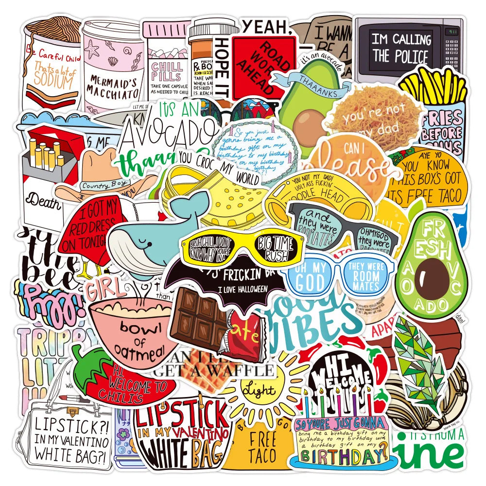 50pcs Inspirational Cartoon Graffiti Stickers for Notebook, Laptop, Phone, Car, DIY Decor (ONLINE ORDER ONLY)