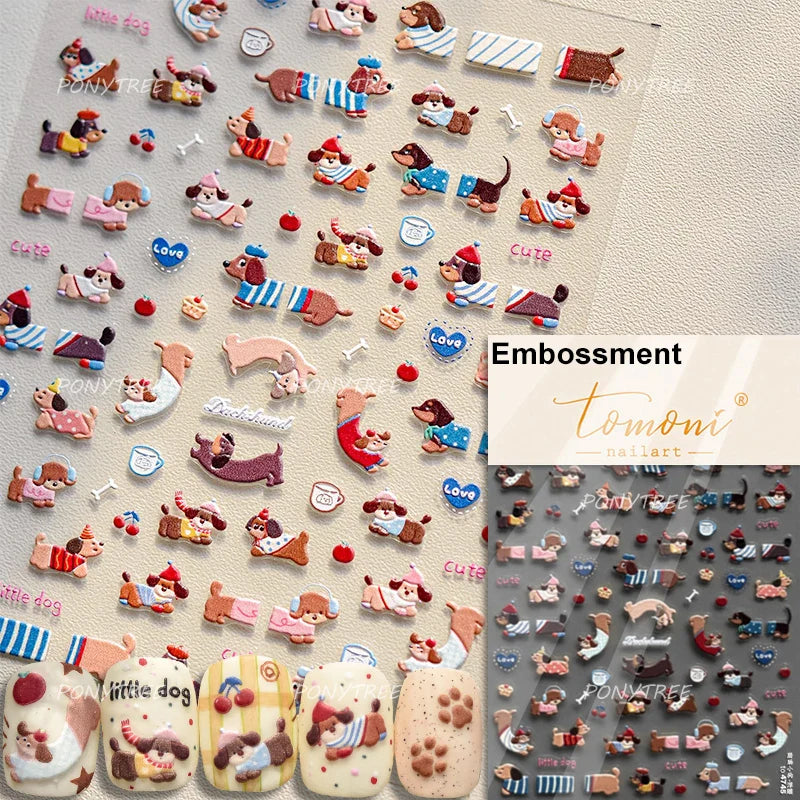 Small Animals Meeting Dog Cat Kitten Bowknot Cherry Butterfly Wreath Paw Star Hat Self Adhesive Nail Art Stickers Manicure Decal (ONLINE ORDER ONLY)