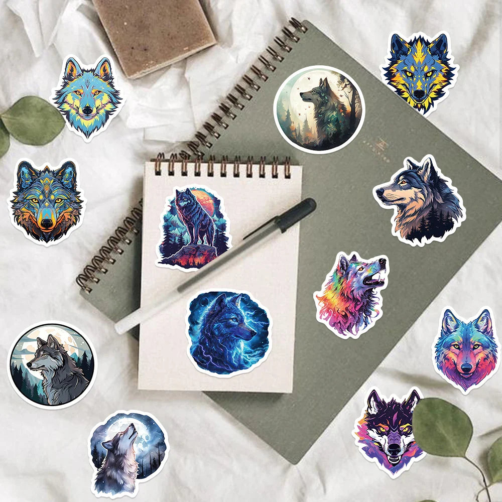 50pcs Wolf Collection Stickers Cartoon DIY Skateboard Phone Case Laptop Waterproof Cool Dark Animal Sticker Decals Toy (Online Order Only)
