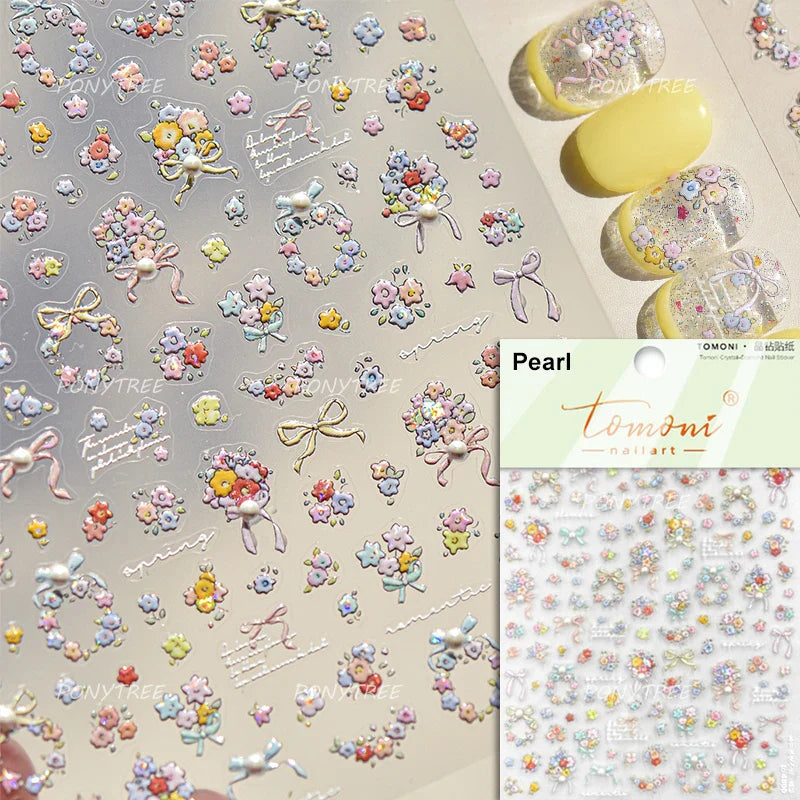 Colourful Field Bouquet Flower Spring Field Violet Daisy Bowknot Butterfly 5D Relief Adhesive Nail Art Stickers Manicure Decals (ONLINE ORDER ONLY)