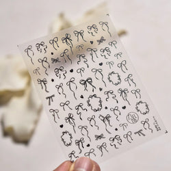 Shiny White Black Pink Bowknot Silk Ribbon Love Heart Charming Star Refined Lace Self Adhesive Nail Art Stickers Manicure Decals (ONLINE ORDER ONLY)