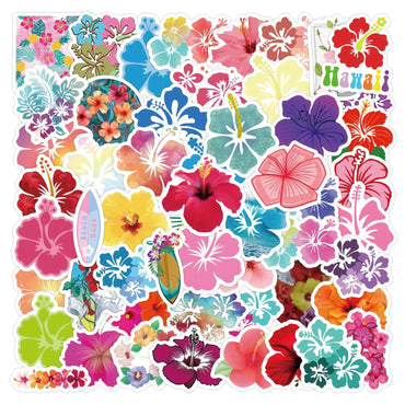 10/60pcs Hibiscus Flower Sticker Hawaii Hibiscus graffiti Stickers for DIY Luggage Laptop Skateboard Motorcycle Bicycle Stickers (Online Order Only)