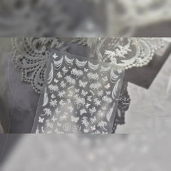 Cute 3D White Rose Flower Lace Bud Silk Bowknot Butterfly Dreamy Shiny Relief Chic Self Adhesive Nail Art Sticker Manicure Decal (ONLINE ORDER ONLY)
