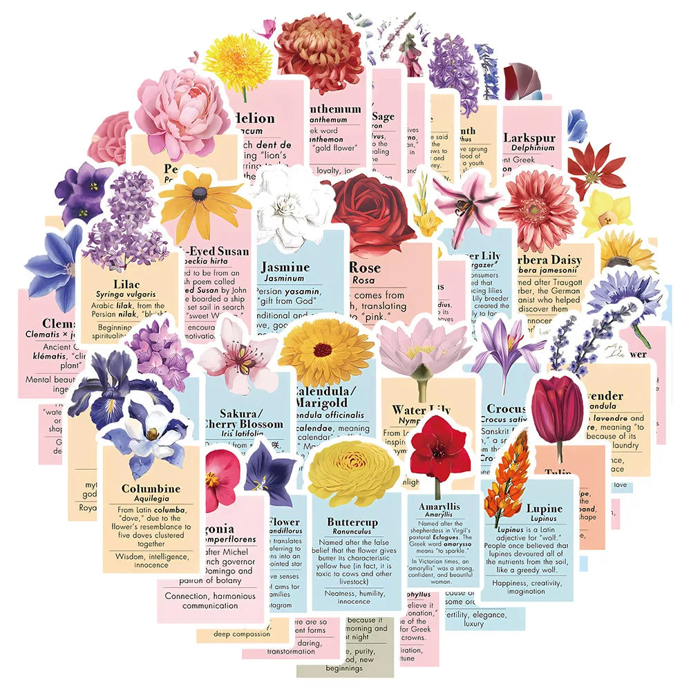 Flower Language Stickers for Suitcase, Skateboard, Laptop, Phone - 10/30/50Pcs Decal Set (ONLINE ORDER ONLY)