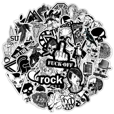 10/30/50pcs Black & White Skull Rock Mixed Graffiti Stickers Hip Hop Cartoon Stickers (ONLINE ORDER ONLY)