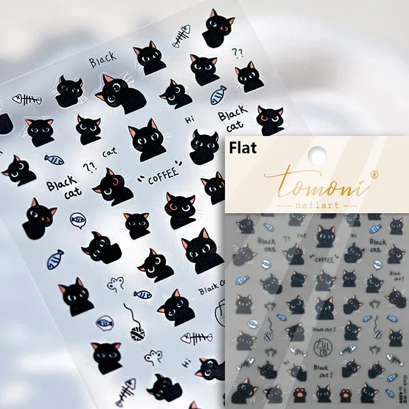 Cute Cat Eye Fishbone Animals Leopard Cat Ginger Cat Kitten Exclamation Point Paw Self Adhesive Nail Art Sticker Manicure Decals (ONLINE ORDER ONLY)