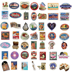 50PCS Cartoon Retro Stickers For Helmet Skateboard Guitar Mobile Phone Refrigerator Personalized Graffiti Creative Sticker Toy (ONLINE ORDER ONLY)