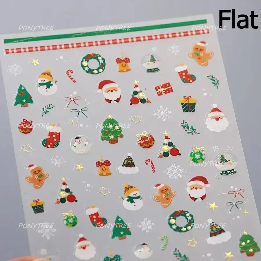 Apple Bear Bunny Snowman Winter Tree Bell Dog Self Adhesive Nail Art Stickers Snowflake Santa Claus Rhinestone Manicure Decals (ONLINE ORDER ONLY)