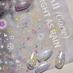 Colorful Starry Light Starburst Love Heart Halo Dyeing Soft Reliefs Self Adhesive Nail Art Decoration Stickers Manicure Decals (ONLINE ORDER ONLY)