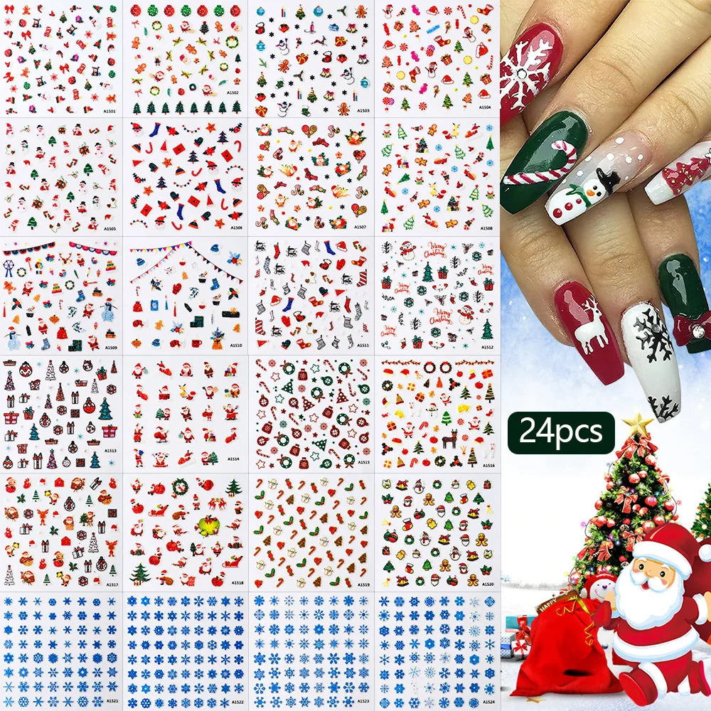30 Sheets Cute Penguin Winter Nail Stickers Set 3D Snowflake Christmas Decals Tree Elk Bell Self Adhesive Slider Manicure Tips * (ONLINE ORDER ONLY)