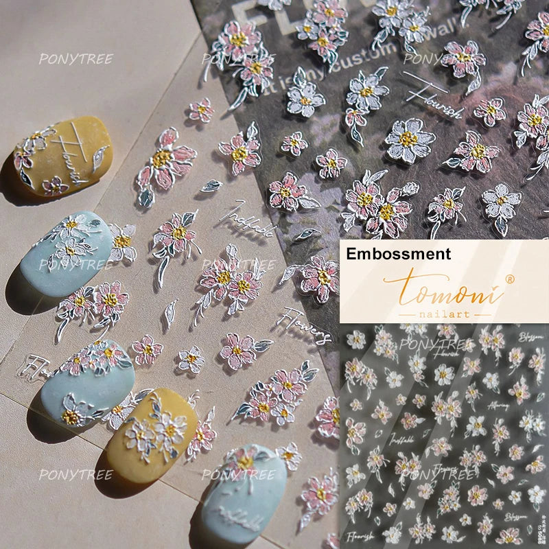 Colourful Daisy Cosmos Hot Stamping Petal Delicate and Pretty Plant Self Adhesive Nail Art Decoration Stickers Manicure Decals (ONLINE ORDER ONLY)
