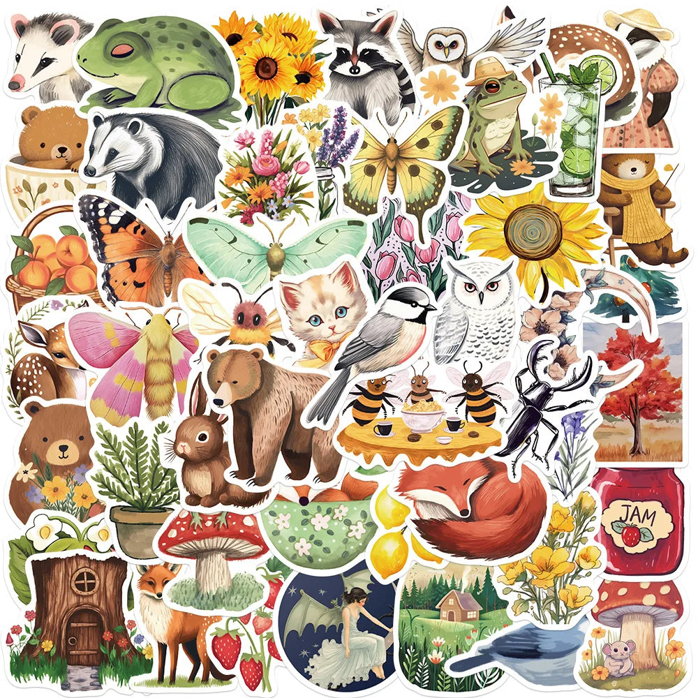 50pcs Cartoon Forest Graffiti Stickers for Helmet, Wall, DIY Decoration (Online Order Only)