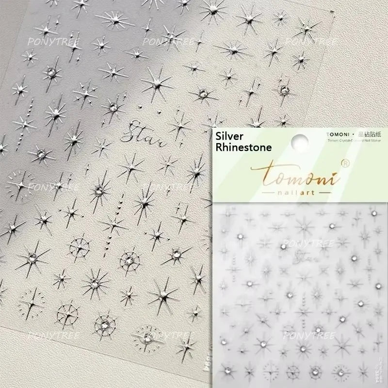 Sparkle Laser Silver Starburst Five-pointed Star Geometric Tiny Spot Romantic 5D Self Adhesive Nail Art Stickers Manicure Decals (ONLINE ORDER ONLY)
