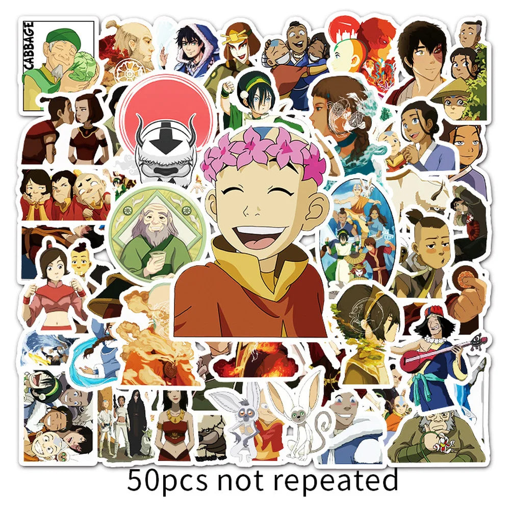 50PCS Anime Avatar The Last Airbender Waterproof Stickers DIY Skateboard Guitar Laptop Cool Cartoon Decal Kids Toy Sticker (Online Order Only)