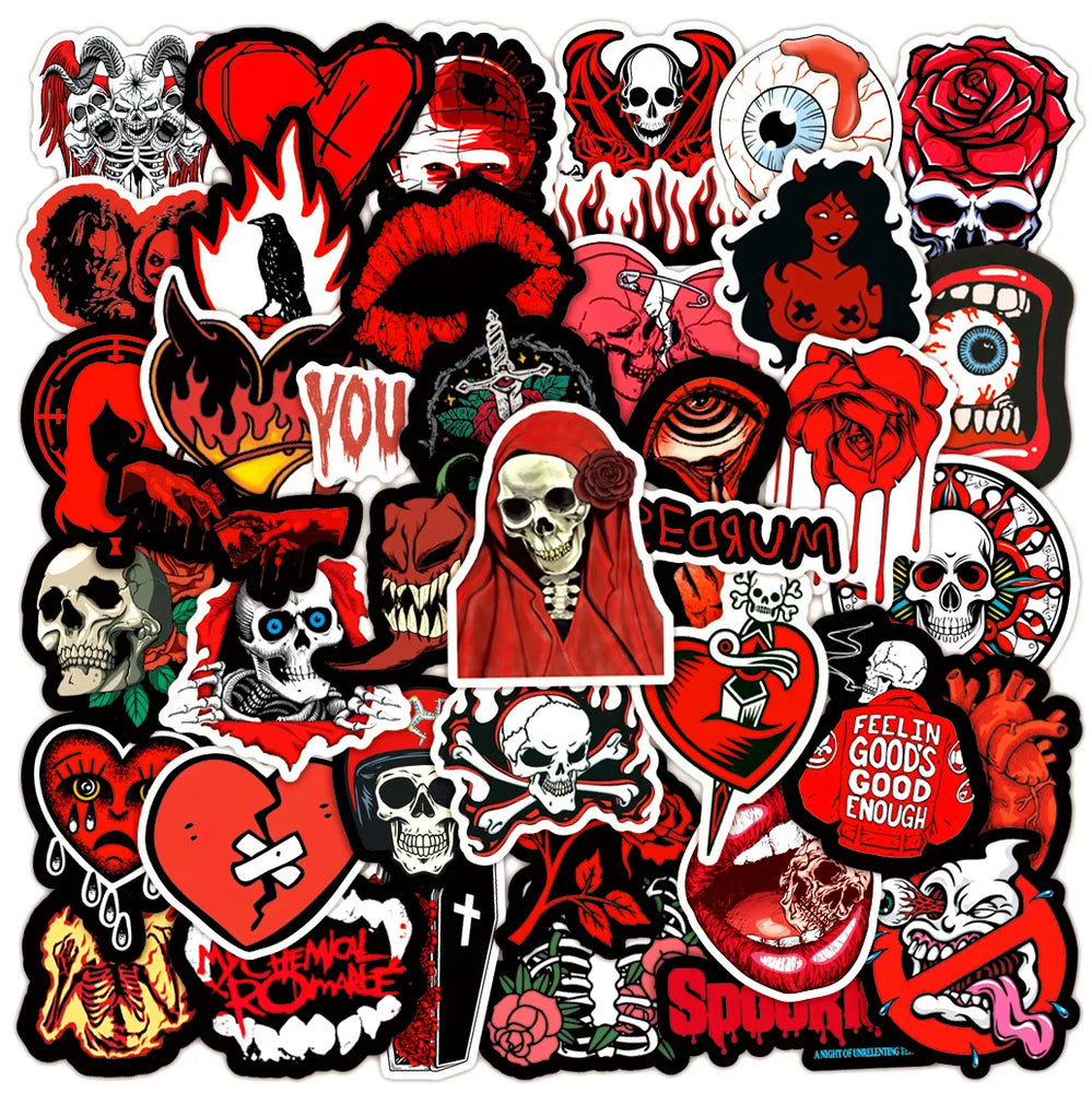 50pcs Punk Skull Graffiti Stickers for Helmets, Walls, DIY Decor Wholesale (ONLINE ORDER ONLY)