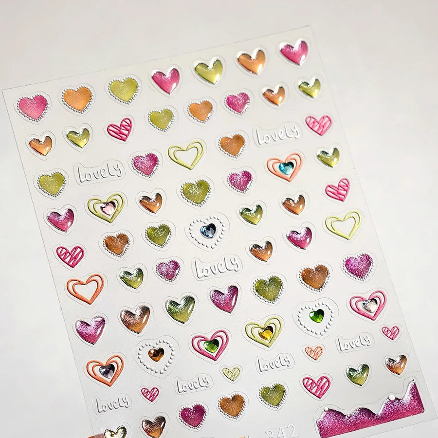 Lovely Love Heart Graffiti Crystal Geometric Cat's Eye Macaron Color Hollow Out Self Adhesive Nail Art StickersManicure Decals (ONLINE ORDER ONLY)