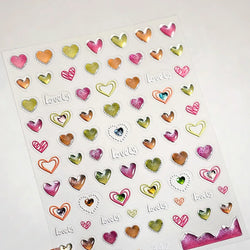 Lovely Love Heart Graffiti Crystal Geometric Cat's Eye Macaron Color Hollow Out Self Adhesive Nail Art StickersManicure Decals (ONLINE ORDER ONLY)