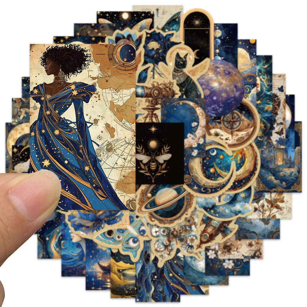 50pcs Aesthetic Cartoon Fancy Universe Stickers Water Bottle Art Stickers Laptop Luggage Notebook Waterproof Vinyl Phone Decals (Online Order Only)