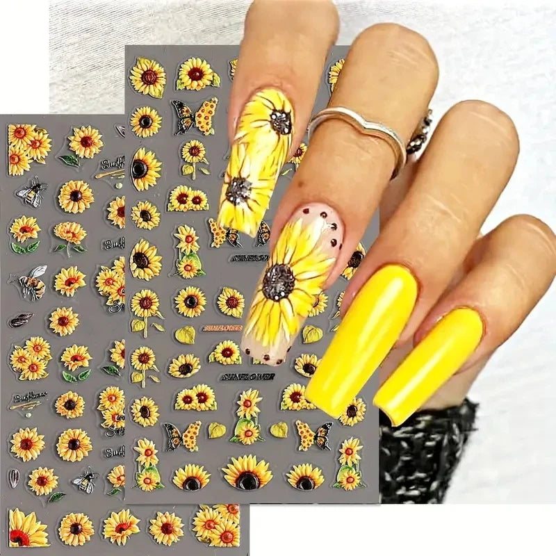 1pc Chic Sunflower 5D Nail Art Stickers Self-Adhesive Waterproof & Sustainable Decals for DIY Manicure Perfect for All Seasons * (ONLINE ORDER ONLY)