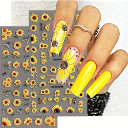 1pc Chic Sunflower 5D Nail Art Stickers Self-Adhesive Waterproof & Sustainable Decals for DIY Manicure Perfect for All Seasons * (ONLINE ORDER ONLY)