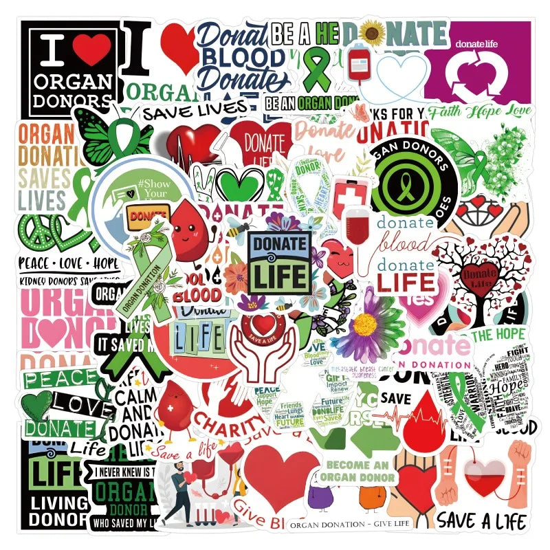 50pcs Donate Life Graffiti Stickers for Laptop, Water Bottle, Phone, Scooter, Suitcase, Refrigerator (Online Order Only)