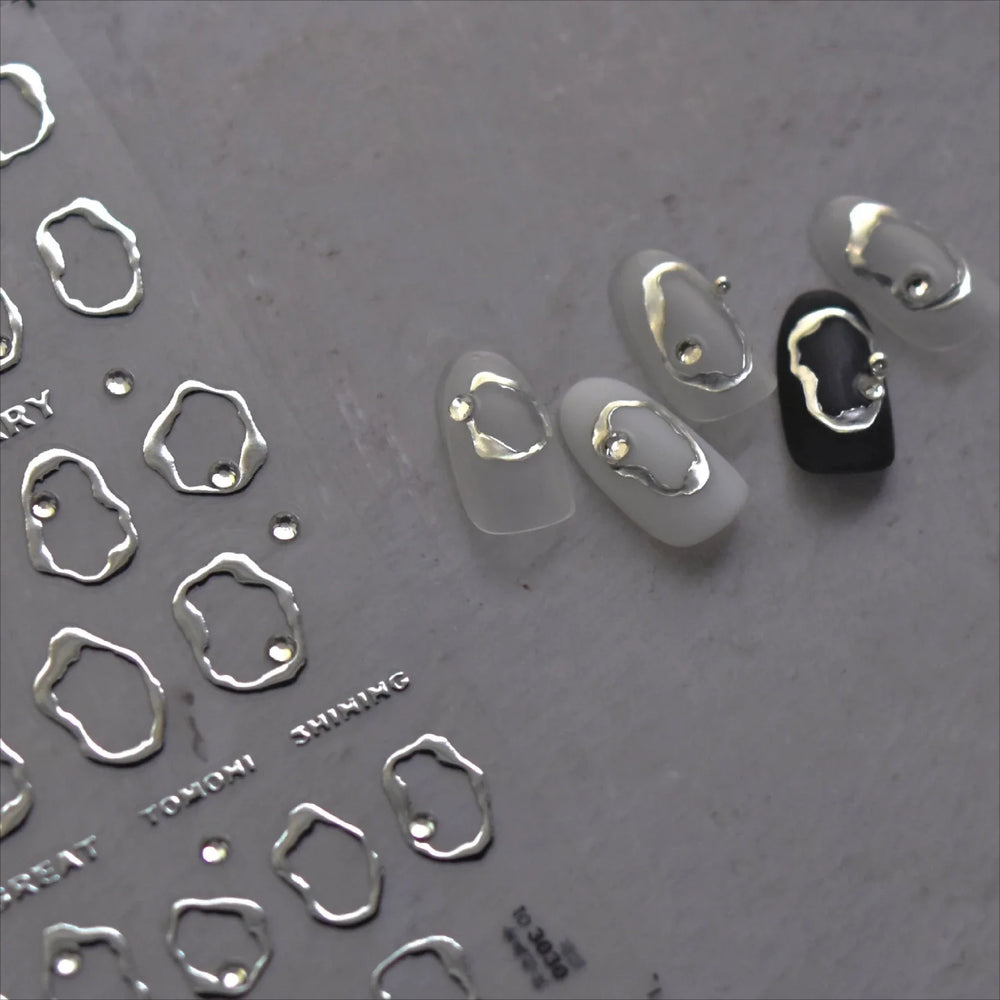 Gold Silver Line Irregular Shape Shiny Rhinestone 5D Bronzing Soft Relief Self Adhesive Nail Art Stickers Nail Decoration Decals (ONLINE ORDER ONLY)