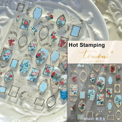 Chic Retro Rose Photo Frame Dried Flower Petal Self Adhesive Nail Art Stickers 5D Hot Stamping Relief Rhinestone Manicure Decals (Online Order Only)