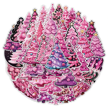 10/30/50PCS Pink Christmas Tree Stickers Aesthetic DIY Decoration Skateboard Laptop Phone Motorcycle Bike Car Decals Kids Gift (ONLINE ORDER ONLY)