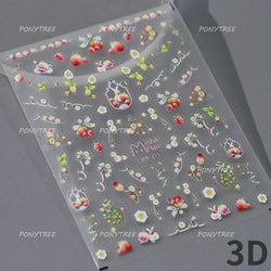 Cute White Rabbit Bunny Strawberry Flower Pudding Star Bowknot Fruit Delicate Adhesive Nail Art Sticker Charming Manicure Decal (Online Order Only)