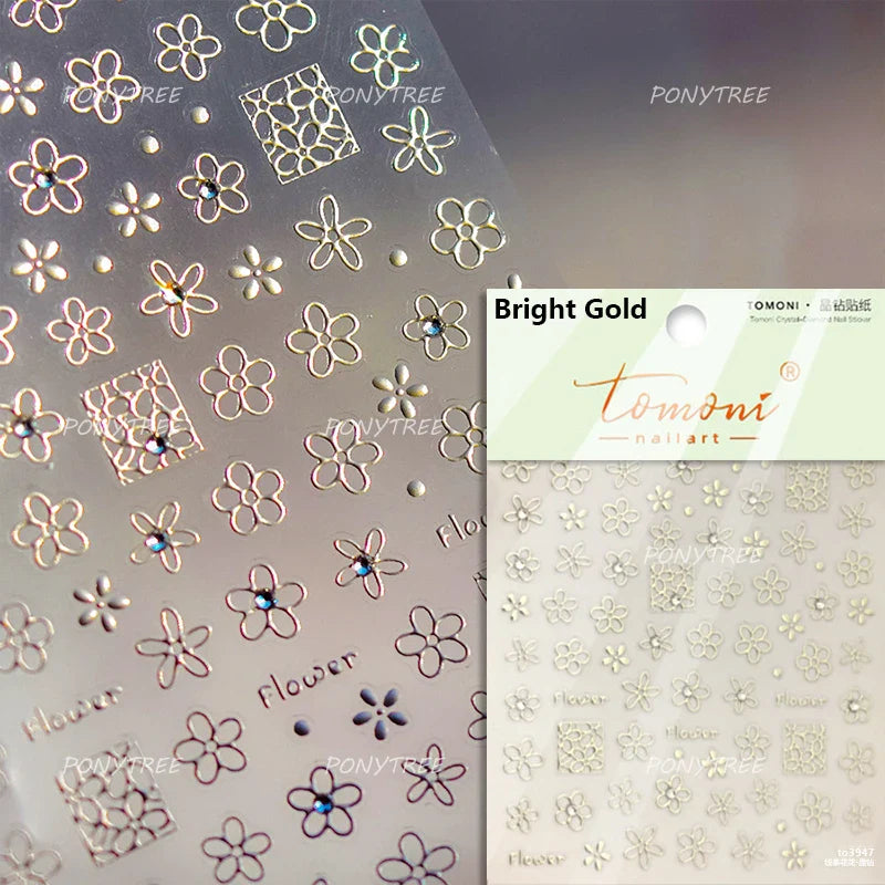 Hot Stamping Laser Silver Pink White Flower Rhinestone Pearl Irregular Petal Adhesive Nail Art Decoration Sticker Manicure Decal (ONLINE ORDER ONLY)