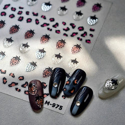 Pink Transparent Strawberry Leopard Print Metal Silver Fruit Lovely Self Adhesive Nail Art Stickers 5D Manicure Decals Wholesale (ONLINE ORDER ONLY)