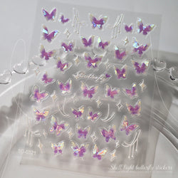 1pc Aurora Butterfly Nail Stickers Pink Butterfly Shell Light Beam Angel Wings Sliders Fairy Light & Lively Translucent Nail Dec (ONLINE ORDER ONLY)