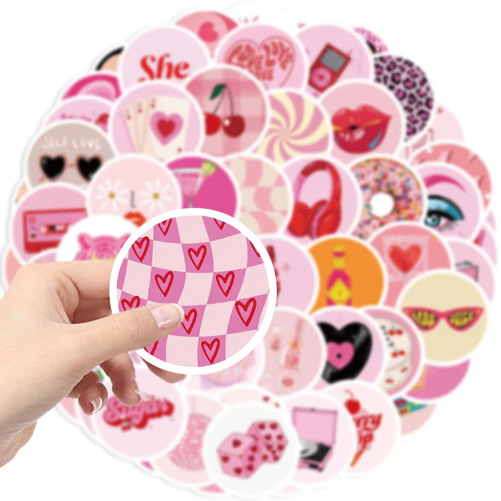 60pcs Pink American Groovy Stickers Aesthetic PVC School Stationery Children Sketchbook Diary Laptop Scrapbook Supplies for Kids (ONLINE ORDER ONLY)