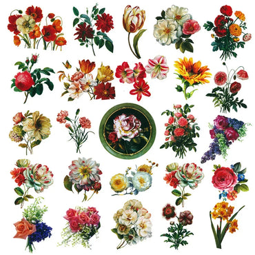 10/30/50pcs Vintage Flowers Decorative Journal Graffiti Stickers For Toys Luggage Laptop Ipad Gift Skateboard Stickers Wholesale (ONLINE ORDER ONLY)