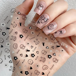1Pc 3D Cute Black Silver Smile Dog Decals Y2K Cartoon Cat Footprint Nail Stickers Graffiti Star Heart DIY Manicure Slider Decor* (ONLINE ORDER ONLY)