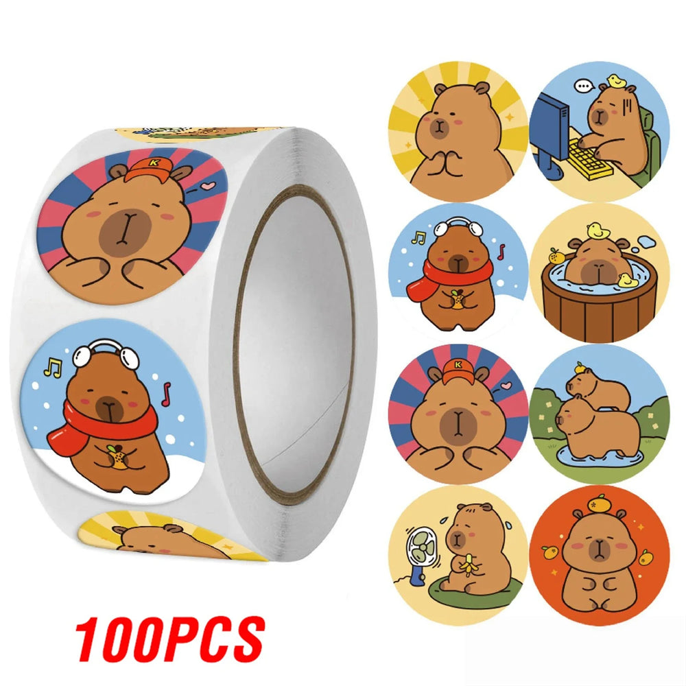 100-500pcs Capybara Thank You Sticker Cartoon Label Sealing Stationery DIY Decoration Scrapbooking School Supplies (ONLINE ORDER ONLY)