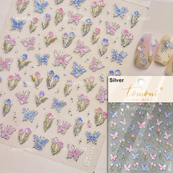 Retro Border Colourful Pink Purple Tulip Flower Bouquet Garden Fragrant 5D Soft Relief Adhesive Nail Art Sticker Manicure Decals (ONLINE ORDER ONLY)