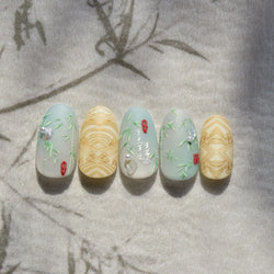 Antique Vigorous Pink Green Bamboo Leaf Robust Plant 5D Soft Relief Adhesive Nail Art Stickers Bouncing Leaves Manicure Decals (ONLINE ORDER ONLY)