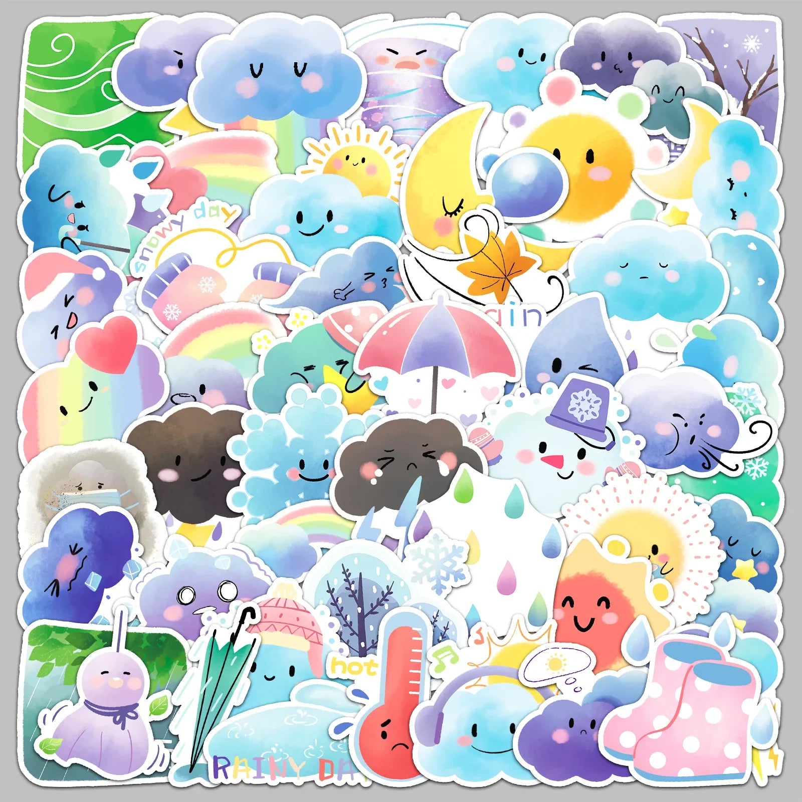 50Pcs Cute Weather Icon Stickers for Helmet, Wall, DIY Decoration (Online Order Only)