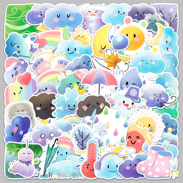 50Pcs Cute Weather Icon Stickers for Helmet, Wall, DIY Decoration (Online Order Only)