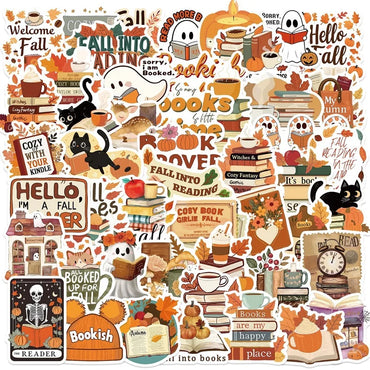 10/30/50PCS Kawaii Autumn Reading PVC Sticker Aesthetic Colored Decoration Scrapbooking Hand Accounting Supplies for Kids (ONLINE ORDER ONLY)