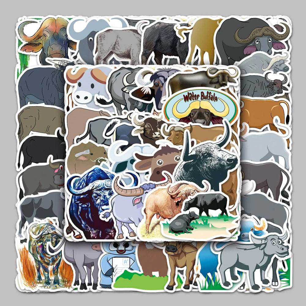 50pcs Cute Buffalo Cartoon Stickers for Helmet, Wall, DIY Decoration (Online Order Only)