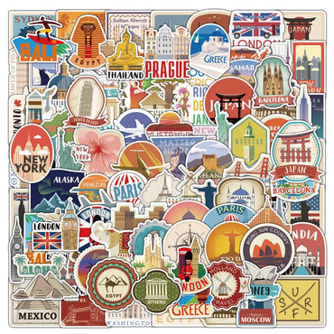 10/30/50/100pcs Tourist Signs Building Graffiti Stickers Aesthetic Skateboard  Laptop Motorcycle Phone Car Decoration Kid Toy (Online Order Only)