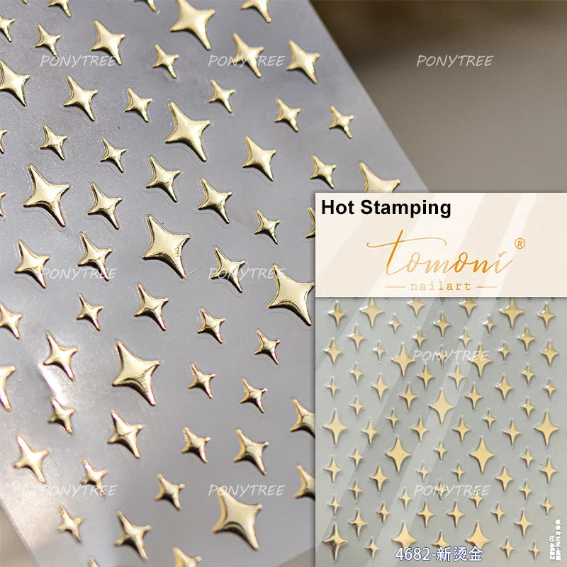 Colorful Starry Light Starburst Love Heart Halo Dyeing Soft Reliefs Self Adhesive Nail Art Decoration Stickers Manicure Decals (ONLINE ORDER ONLY)